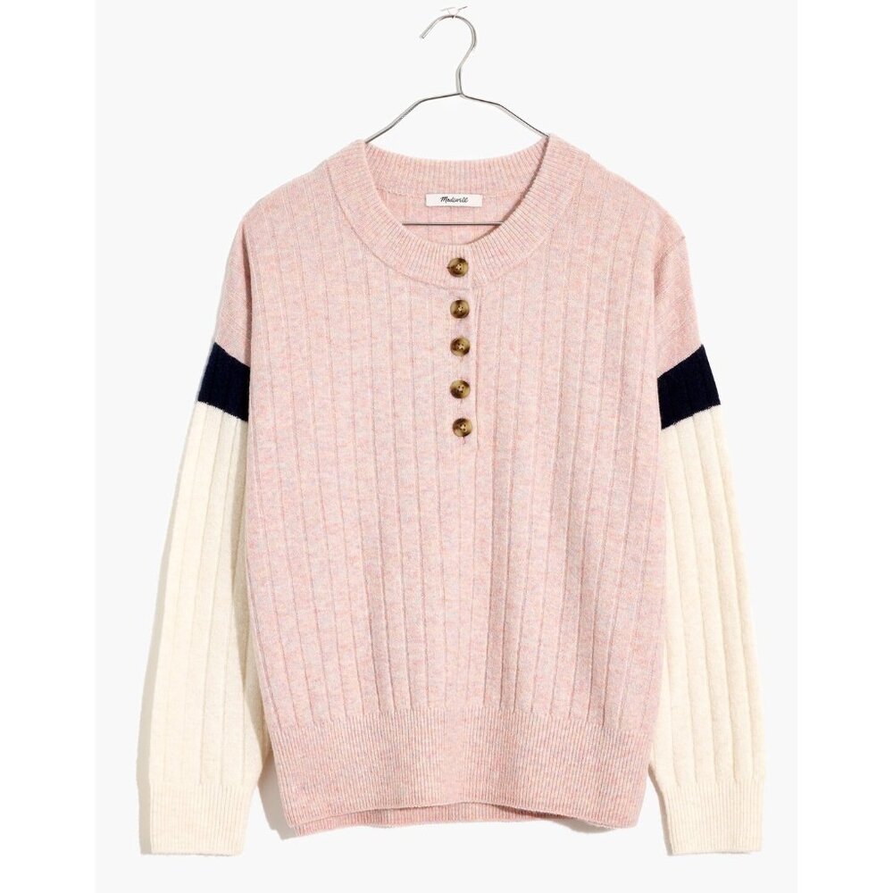 NWT Madewell Women Plus Size 2X or 3X Striped Bowden Henley Coziest Yarn Sweater